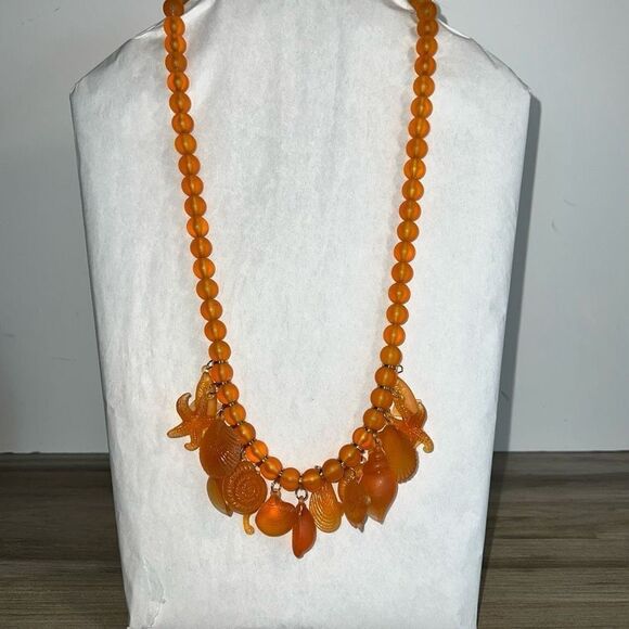 Ahbra Cale Collections Genuine Lucite Necklace Women’s Orange Sea Shell Nautical - Picture 1 of 7